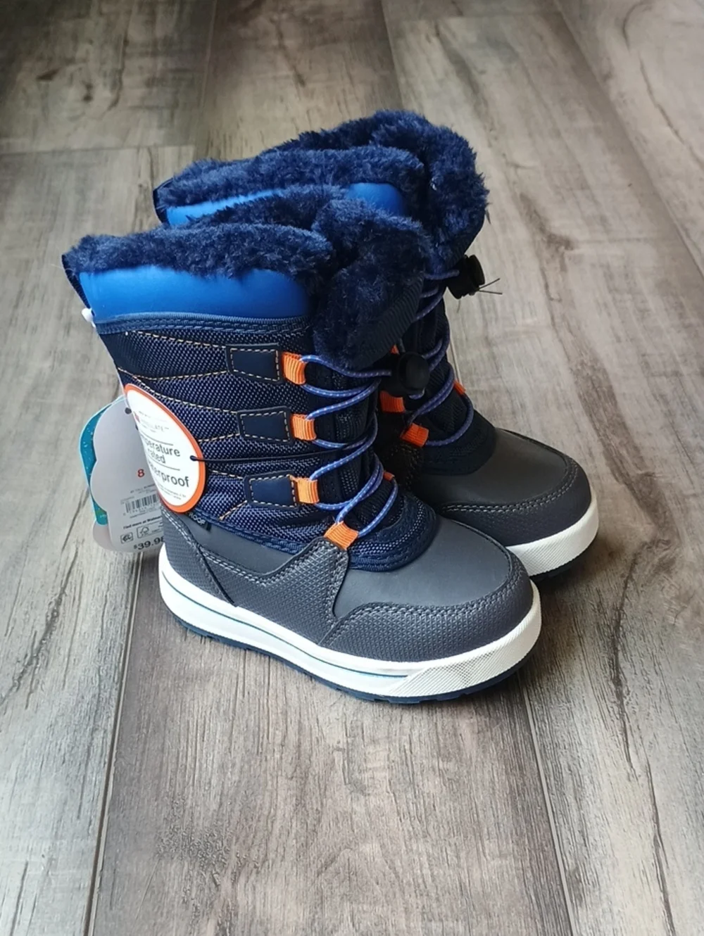 wonder nation Navy Blue and Gray Kids Snow Boots